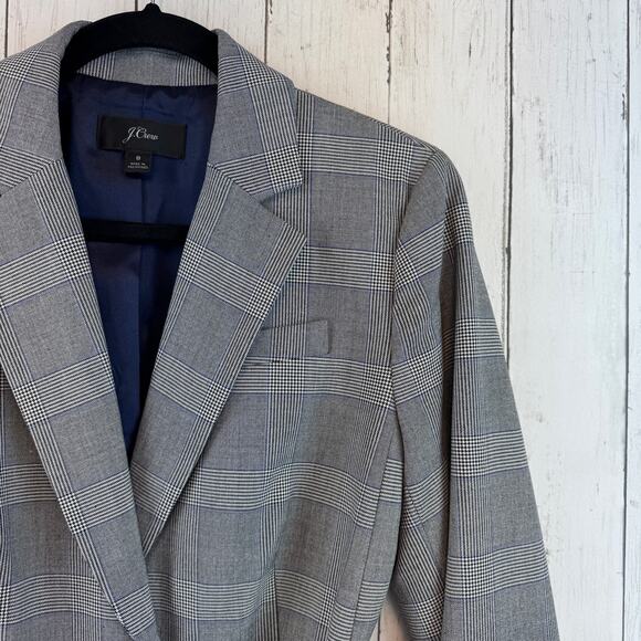 J.Crew Grey Glen Plaid Single-Breasted Harriet Belted Blazer Jacket AC384 Size 8 - Picture 4 of 16